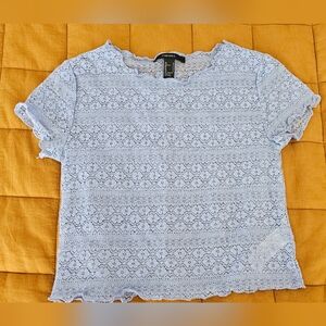 Forever 21 Soft Blue Lace Short Sleeve Top sz Small